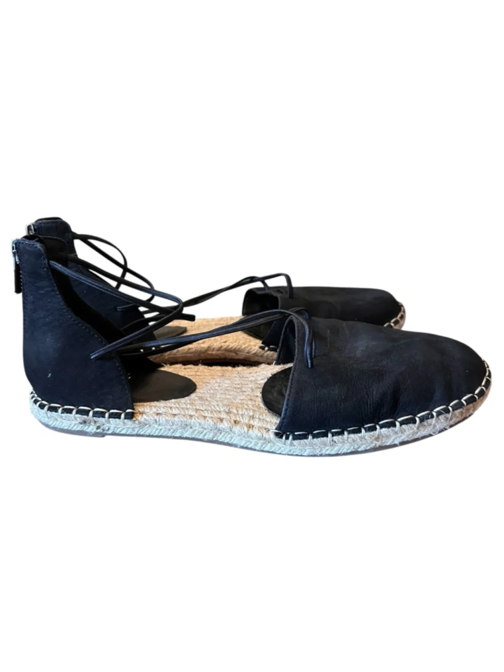 Eileen Fisher Black Leather Ankle Wrap Espadrille Sandals 9